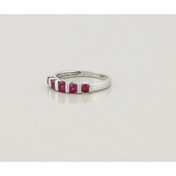 10k White Gold Lab Created Ruby Band Ring Size 5 - Picture 7 of 7